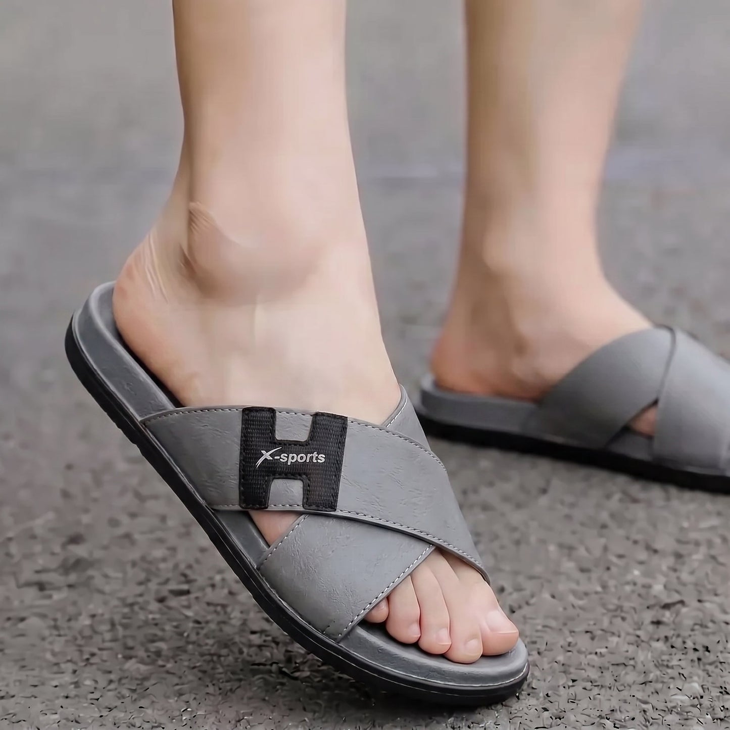 Men Cross Strap Slides