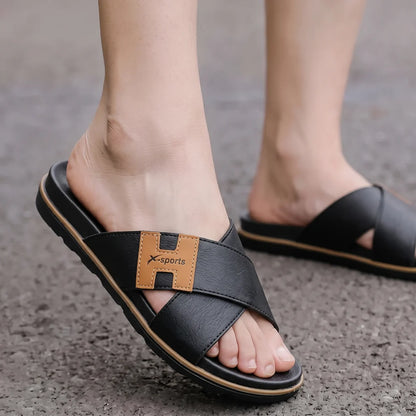 Men Cross Strap Slides (Rexene - Not Leather) Basic Quality