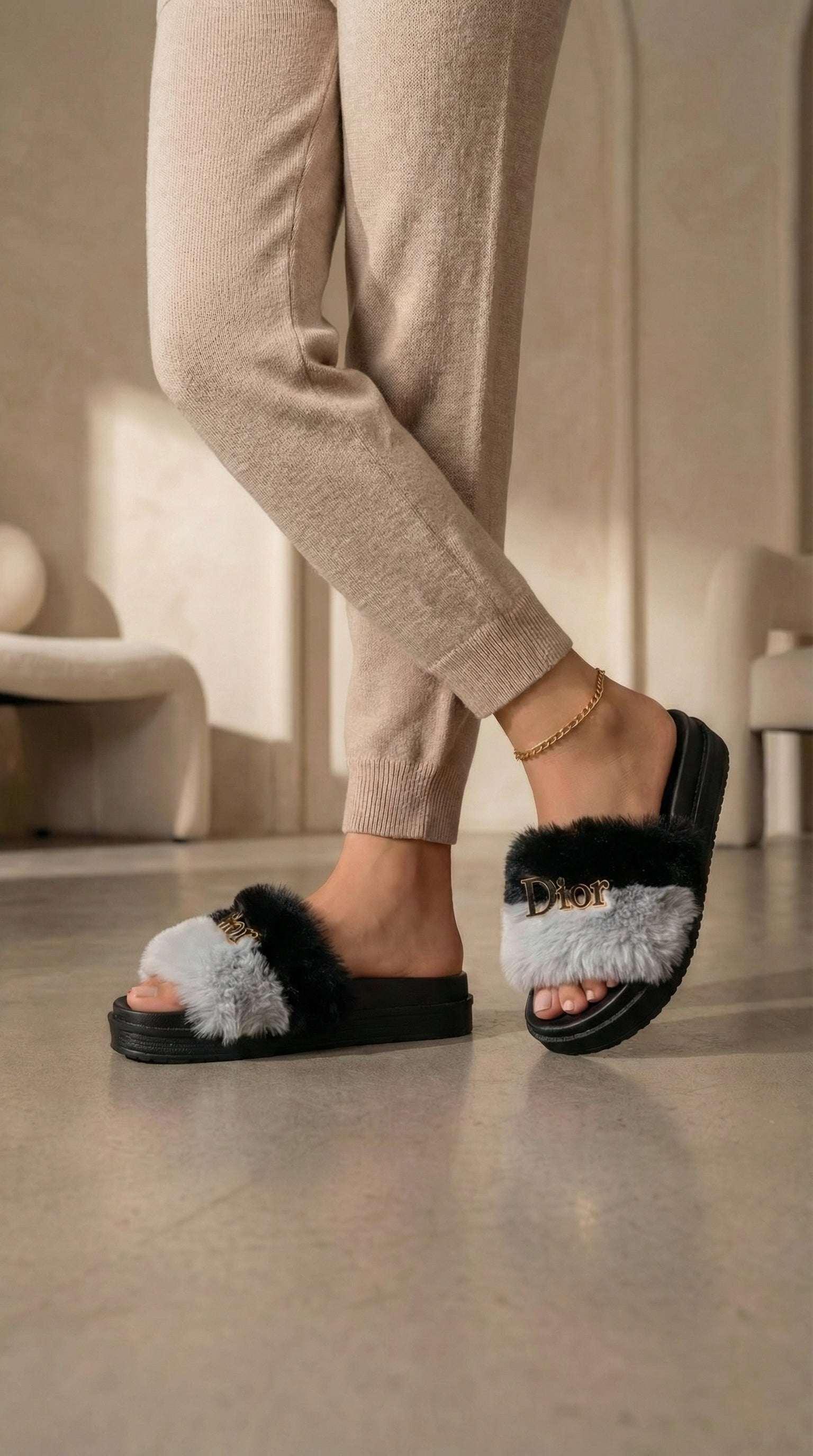 Faux Fur Platform Slippers