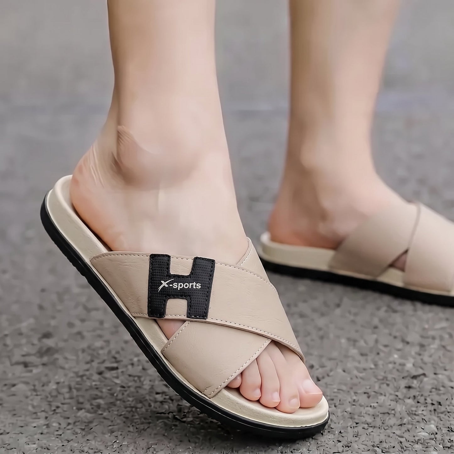 Men Cross Strap Slides