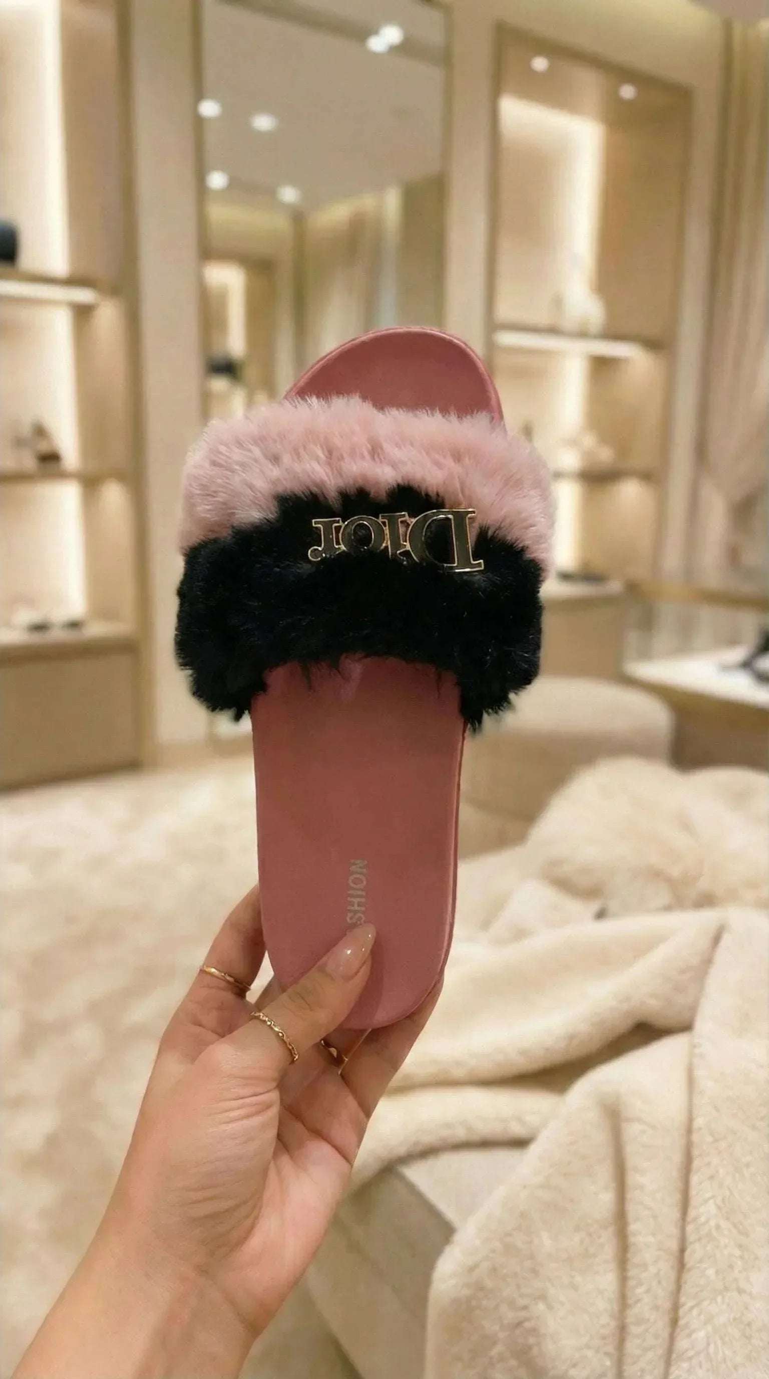 Faux Fur Platform Slippers