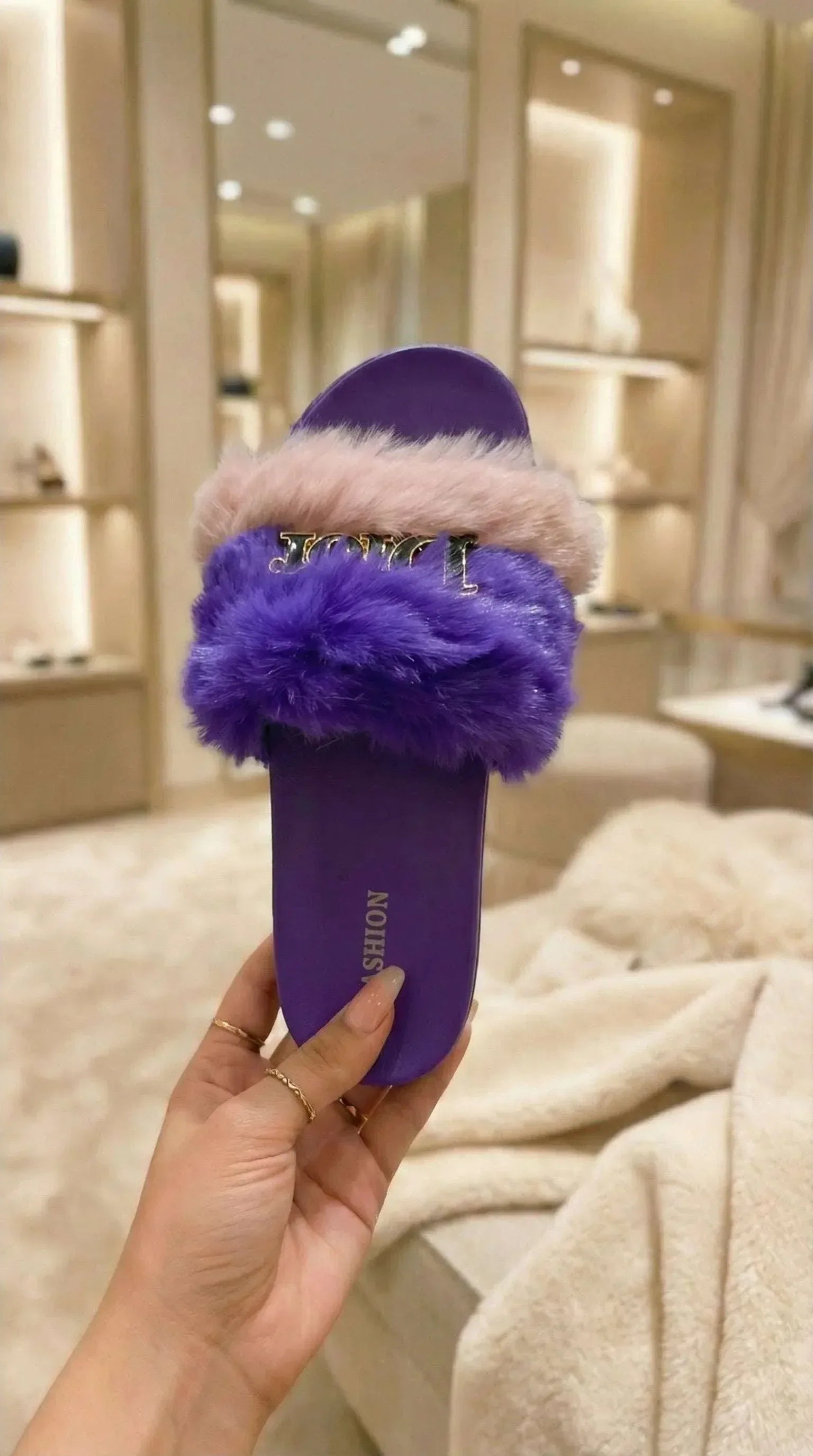 Faux Fur Platform Slippers