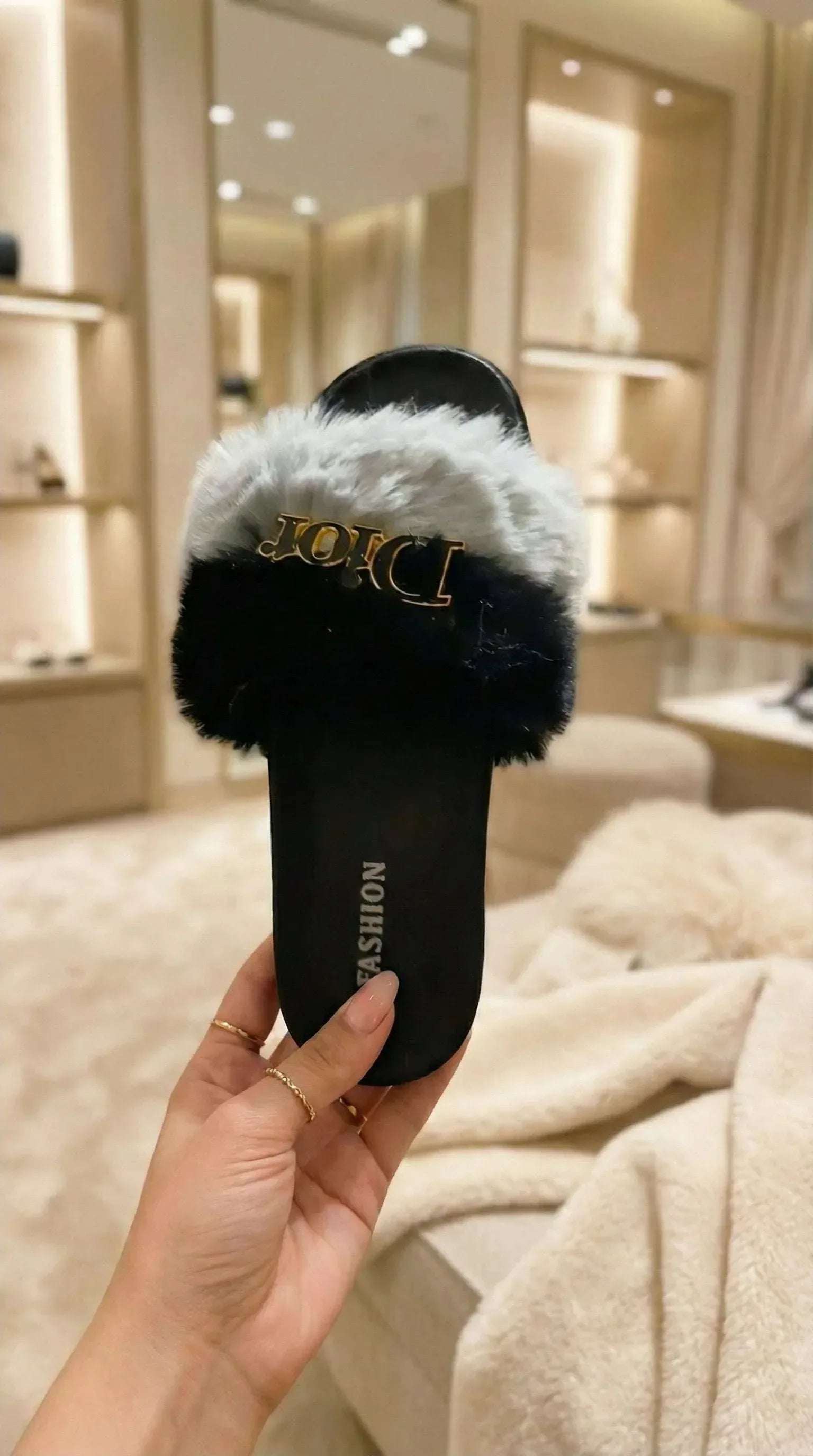 Faux Fur Platform Slippers