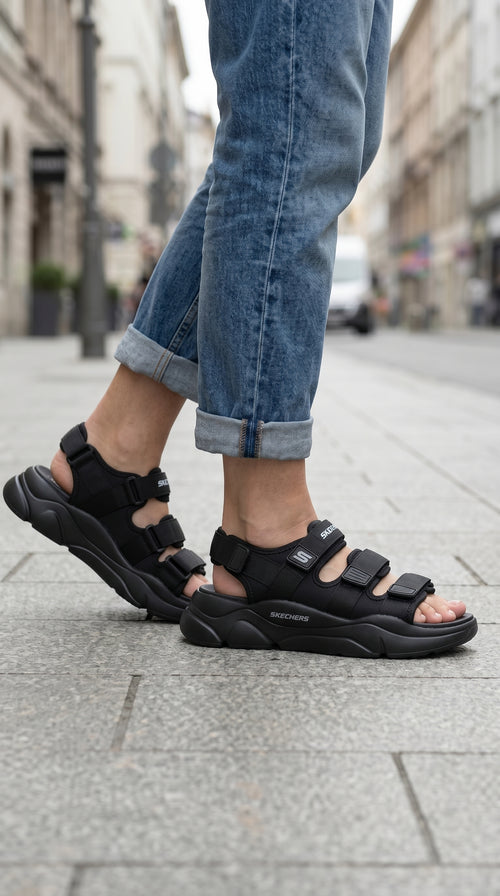 Cloudiez - Black Sole Skecher Sandals