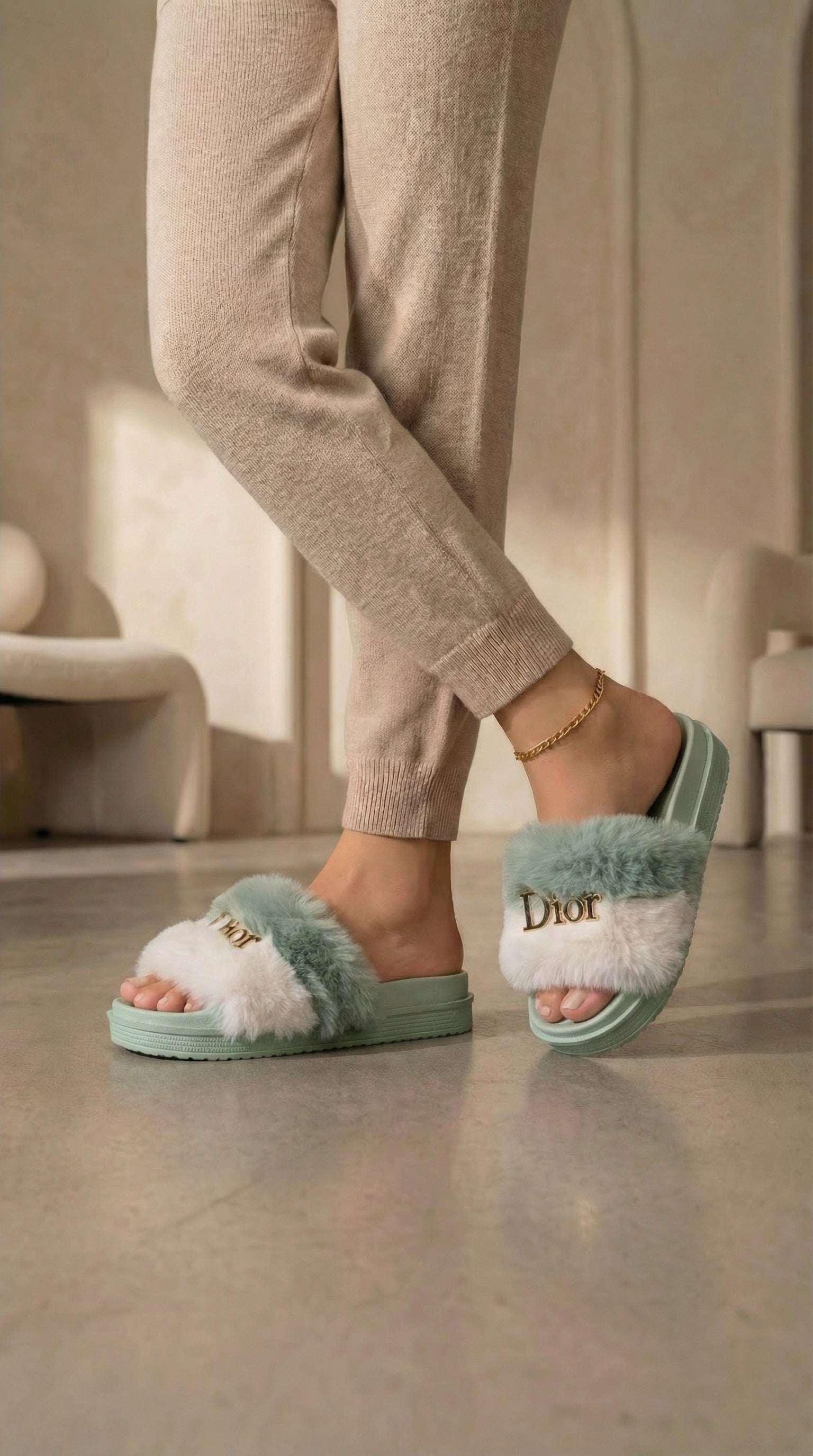 Faux Fur Platform Slippers